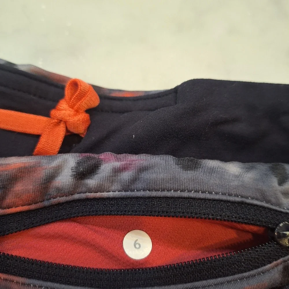 Lululemon Speed Up Shorts Sz 6 Orange Patterned Waistband Running Athletic Cheer